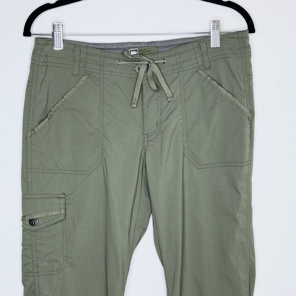 Rei Cargo Pants Women 6 Flat Front Convertible Roll Tab Drawstring Hiking Green - Picture 2 of 7